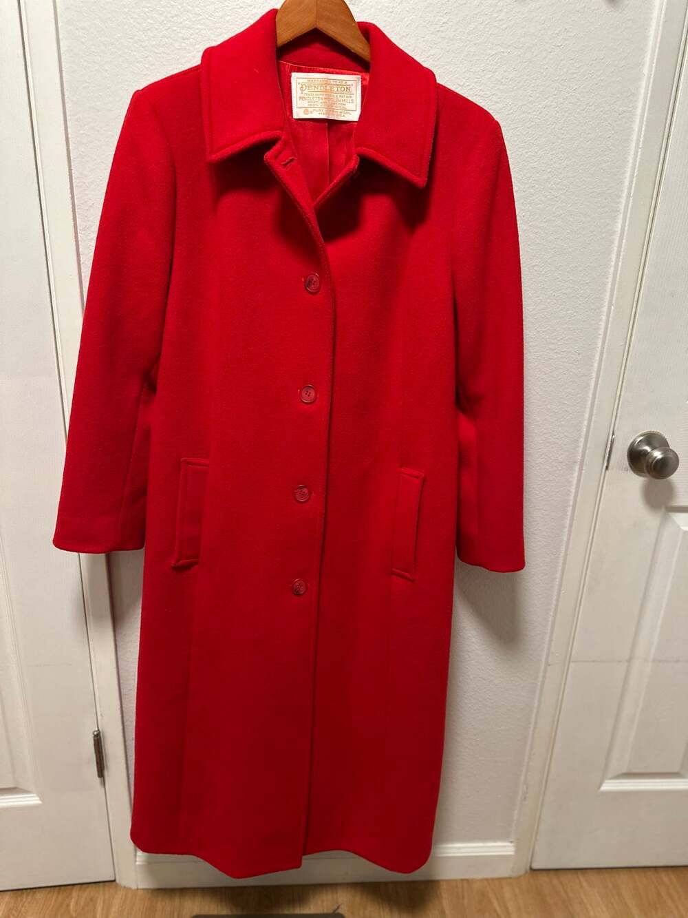 VTG Pendleton 100% Virgin Wool Long Overcoat Vibrant Red